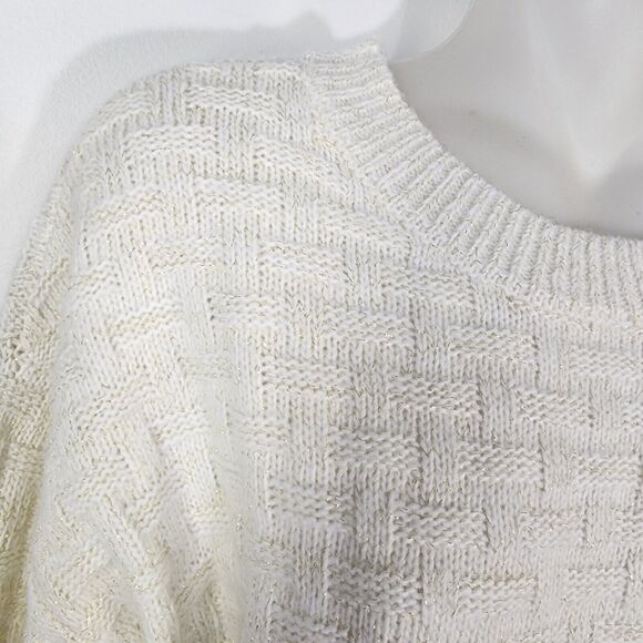 Maurices Womens Sweater Small Lurex Knit Pullover Basket Weave Crew Neck Ivory - Picture 7 of 11